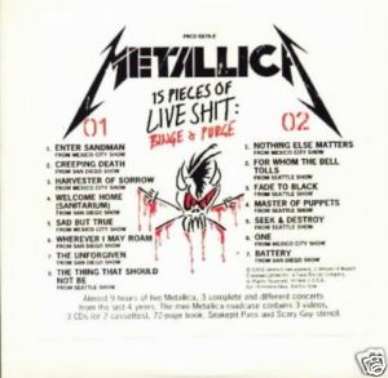 METALLICA 2 CD 15 PIECES OF LIVE SH*T BINGE &amp; PURGE NM